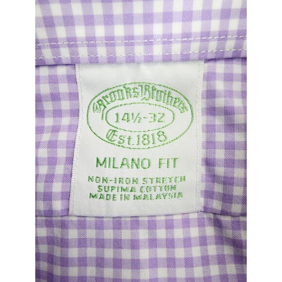 Brooks Brothers Milano Fit Non Iron Stretch 14.5-32 Mens Lavender White Check - Picture 4 of 8